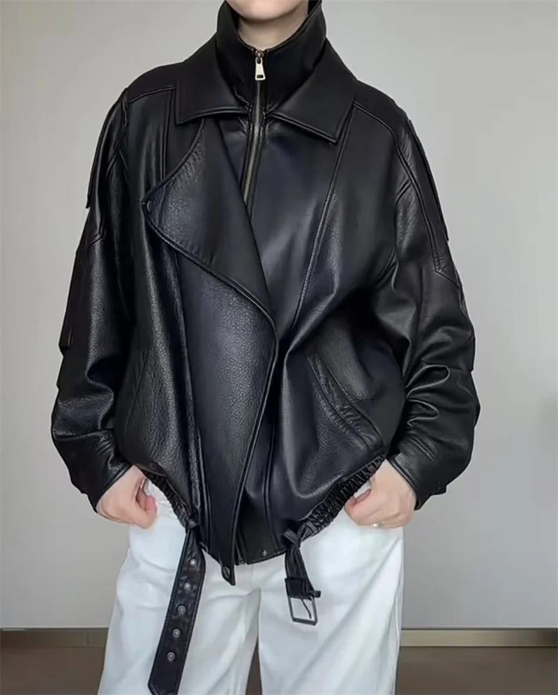 Oversized Bikerjakke i Kunstlæder med Lynlås