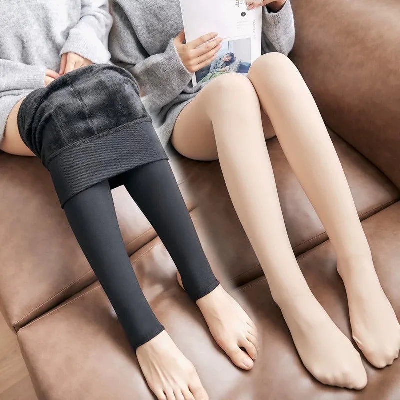 Varme Termostrømpebukser med Fleecefor og Transparent Look