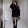 Preppy 2-delt Striksæt med Sweater og A-formet Mini-nederdel