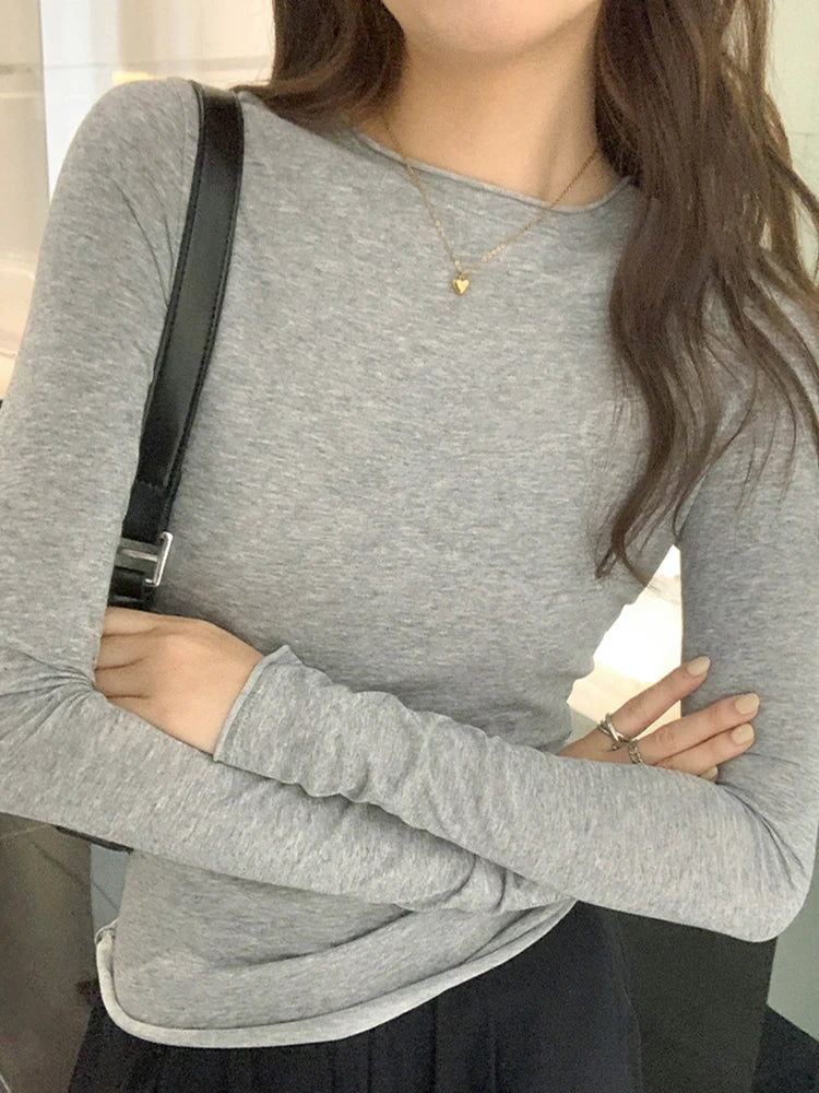 Langærmet T-shirt med rynkedetaljer og rund hals