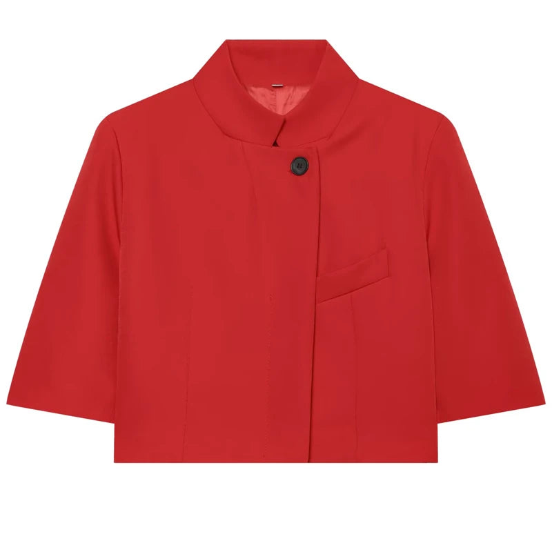 Hvid kort blazer med asymmetrisk snit