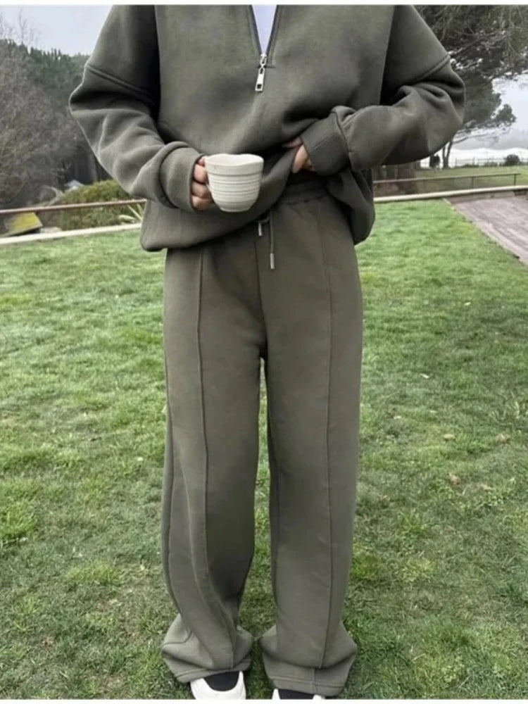 Casual 2-delt Sæt til Kvinder med Ensfarvet Pullover og Lange Ærmer