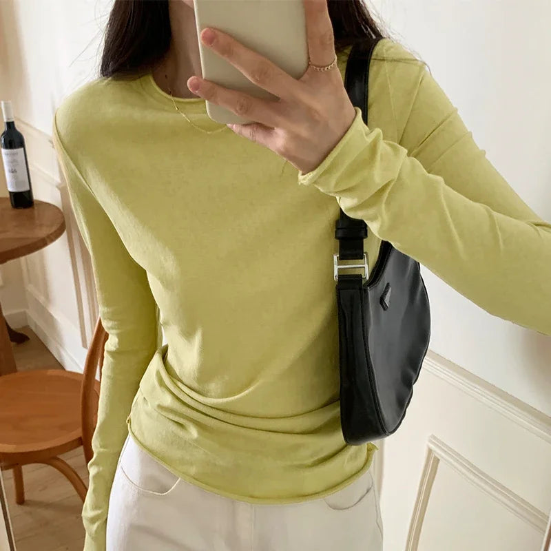 Langærmet T-shirt med rynkedetaljer og rund hals