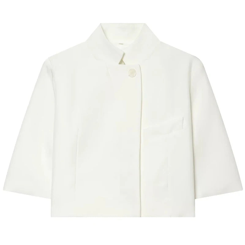 Hvid kort blazer med asymmetrisk snit