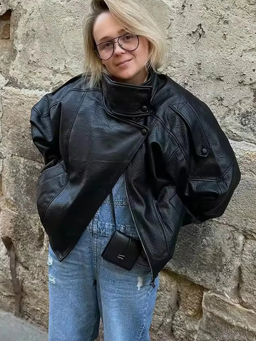 Oversized Jakke i Kunstlæder til Kvinder