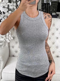 Ribbet tanktop med rund hals