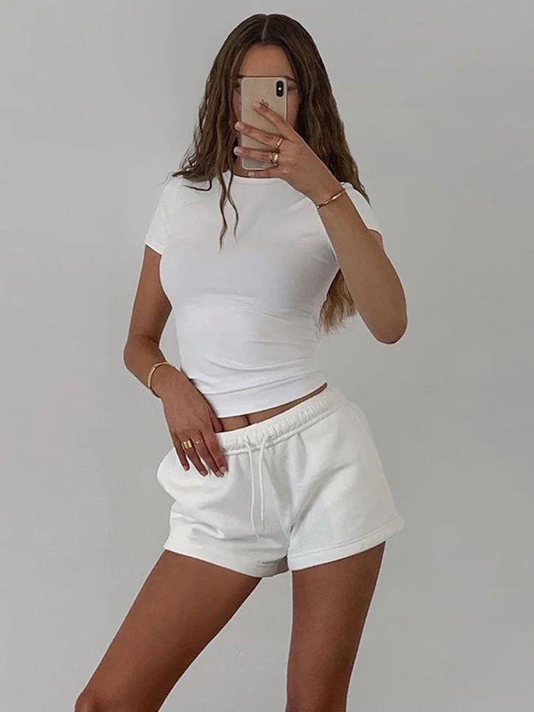 Cropped T-shirt med stående krave
